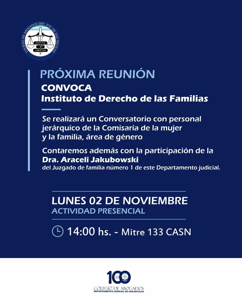 Instituto de Derecho de las Familias | Próxima reunión 02/11